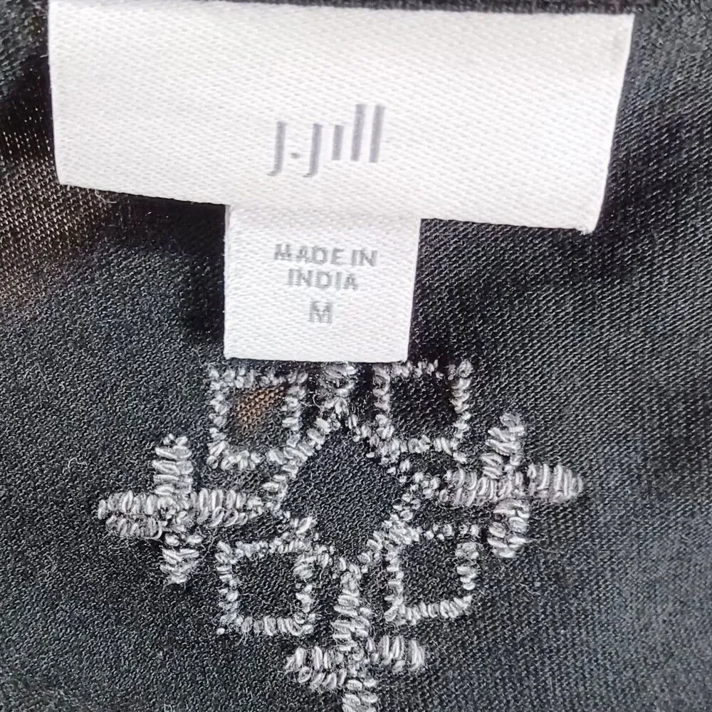 J. Jill Boho Embroidered Tunic Chic Top Sz M Black Boho V-Neck 3/4 Sleeve Cotton - Picture 7 of 9